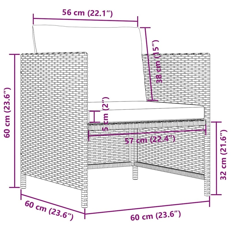 vidaXL Patio Sofa with Cushions Gray Poly Rattan