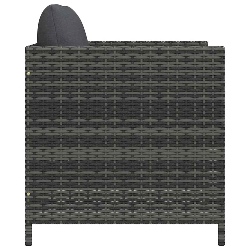 vidaXL Patio Sofa with Cushions Gray Poly Rattan
