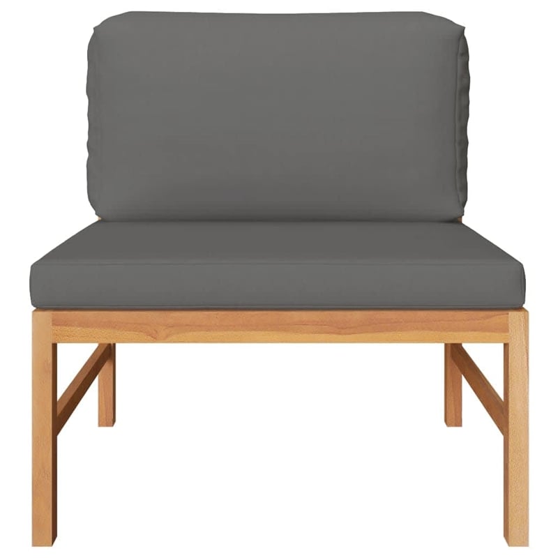 vidaXL Middle Sofa with Dark Gray Cushions Solid Teak Wood