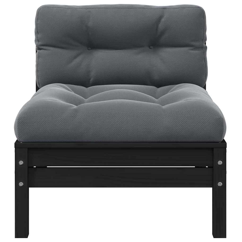 vidaXL Patio Middle Sofa with Cushions Black Solid Pinewood