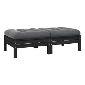 vidaXL 2-Seater Patio Sofa with Cushions Black Solid Pinewood