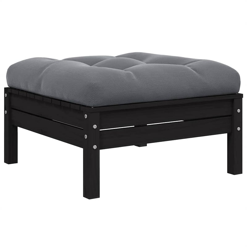 vidaXL 2-Seater Patio Sofa with Cushions Black Solid Pinewood