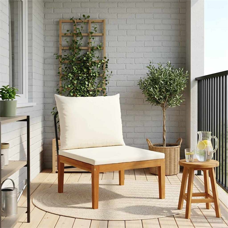 vidaXL Garden Middle Sofa with Cushions Solid Acacia Wood & Rope