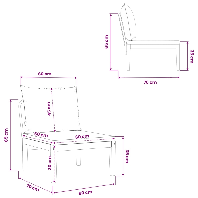 vidaXL Garden Middle Sofa with Cushions Solid Acacia Wood & Rope