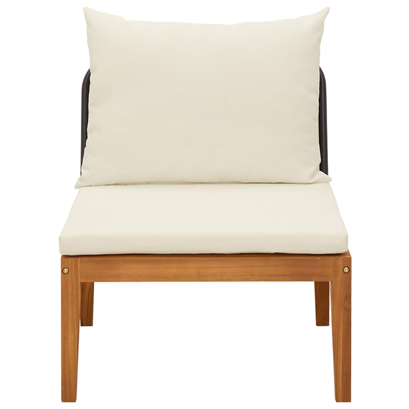 vidaXL Garden Middle Sofa with Cushions Solid Acacia Wood & Rope