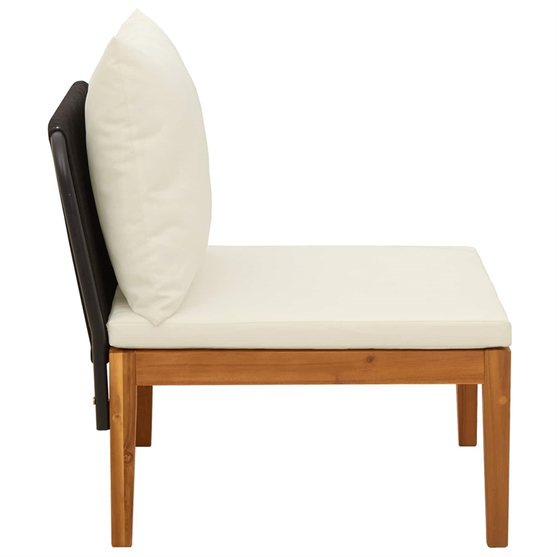 vidaXL Garden Middle Sofa with Cushions Solid Acacia Wood & Rope