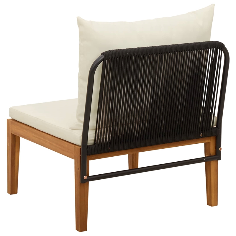 vidaXL Garden Middle Sofa with Cushions Solid Acacia Wood & Rope