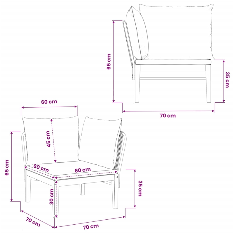 vidaXL Garden Corner Sofa with Cushions Solid Acacia Wood & Rope