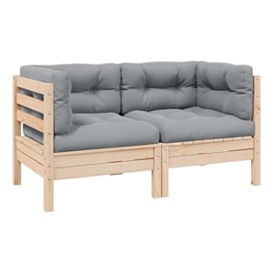 vidaXL 2-Seater Patio Sofa with Gray Cushions Solid Pinewood