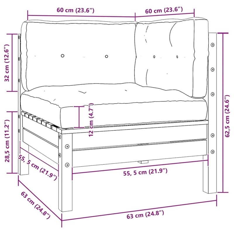 vidaXL 2-Seater Patio Sofa with Gray Cushions Solid Pinewood