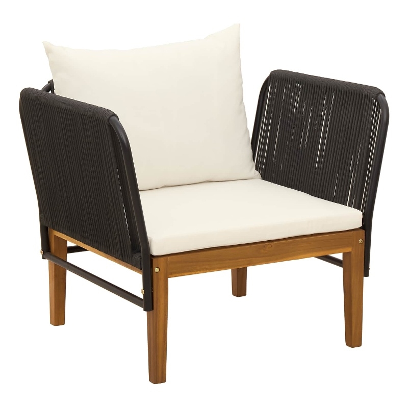 vidaXL Garden Chair with Cushions Solid Acacia Wood & Rope Natural