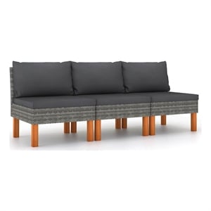 vidaXL Middle Sofas 3 pcs Poly Rattan and Solid Eucalyptus Wood