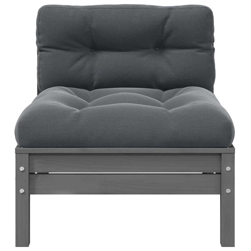 vidaXL Patio Middle Sofa with Anthracite Cushions Gray Solid Pinewood