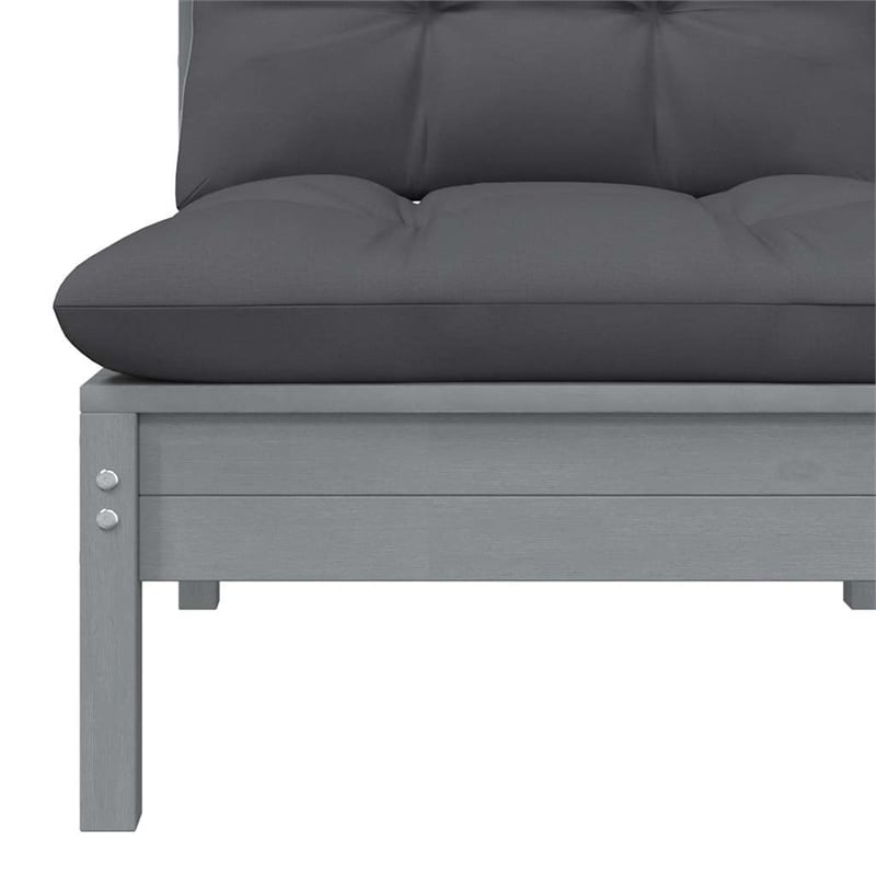 vidaXL Patio Middle Sofa with Anthracite Cushions Gray Solid Pinewood
