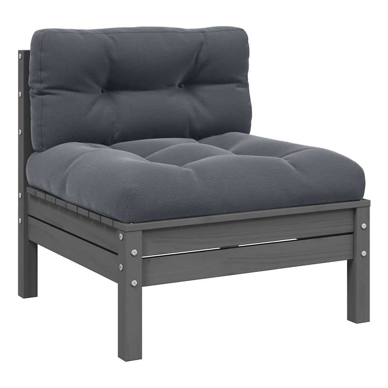 vidaXL Patio Middle Sofa with Anthracite Cushions Gray Solid Pinewood