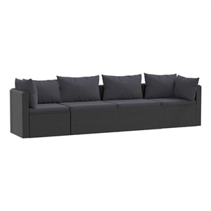 vidaXL 4 Piece Patio Sofa Set with Cushions Poly Rattan Black