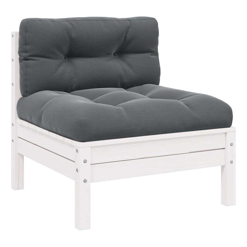 vidaXL Patio Middle Sofa with Cushions White Solid Pinewood
