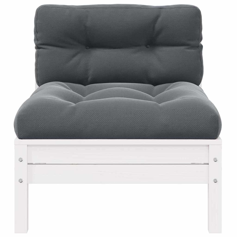 vidaXL Patio Middle Sofa with Cushions White Solid Pinewood