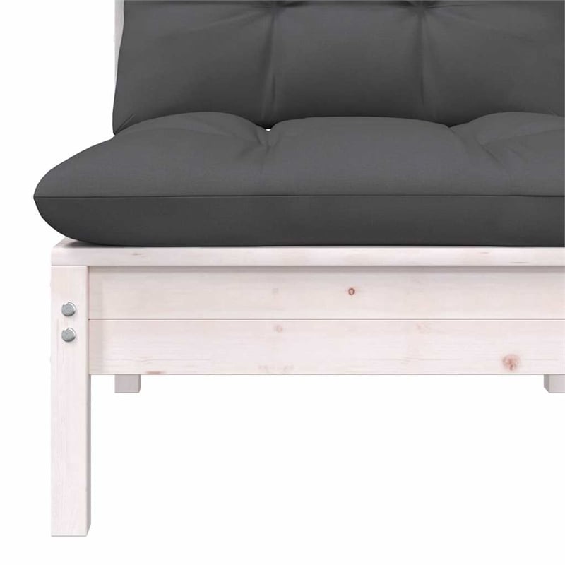 vidaXL Patio Middle Sofa with Cushions White Solid Pinewood
