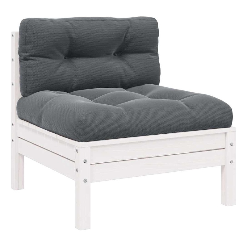vidaXL Patio Middle Sofa with Cushions White Solid Pinewood