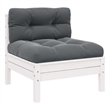 vidaXL Patio Middle Sofa with Cushions White Solid Pinewood