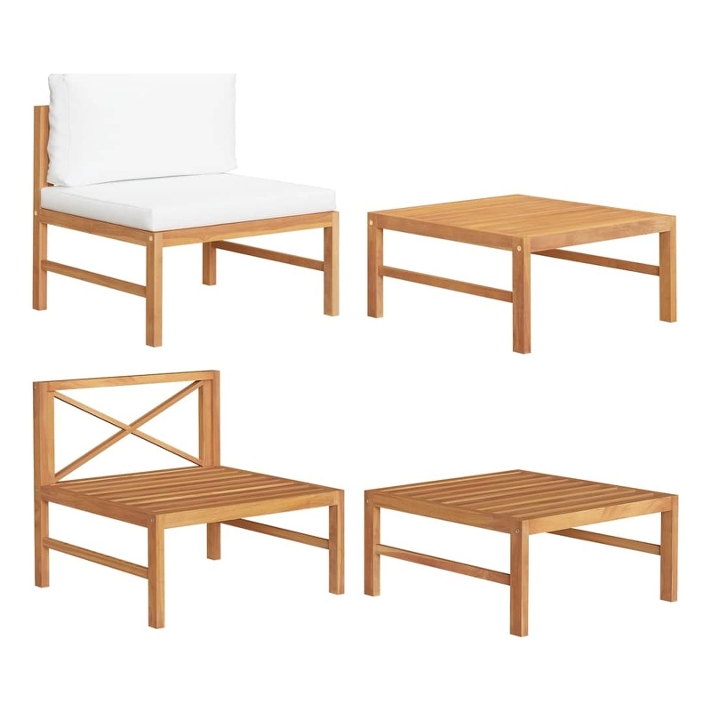 vidaXL 2 Piece Patio Lounge Set with Cream Cushions Teak Wood
