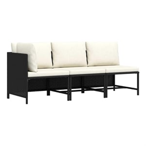 vidaXL 3 Piece Patio Sofa Set with Cushions Black Poly Rattan