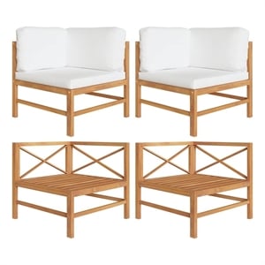 vidaXL Corner Sofas 2 pcs with Cream Cushions Solid Teak Wood