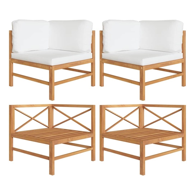 vidaXL Corner Sofas 2 pcs with Cream Cushions Solid Teak Wood