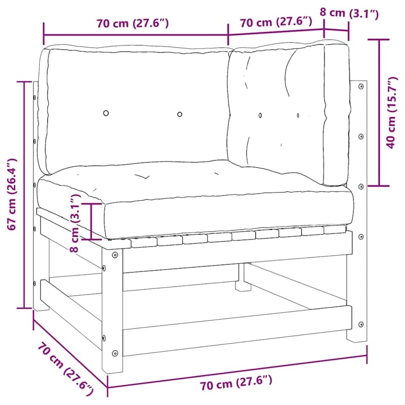 vidaXL Patio Corner Sofa with Gray Cushions Solid Wood Pine