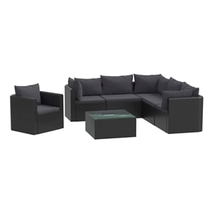 vidaXL 7 Piece Patio Lounge Set with Cushions Poly Rattan Black