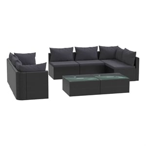 vidaXL 9 Piece Patio Lounge Set with Cushions Poly Rattan Black