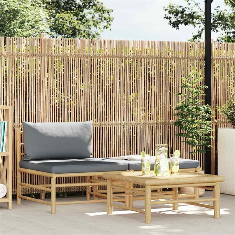 vidaXL 3 Piece Patio Lounge Set with Dark Gray Cushions Bamboo
