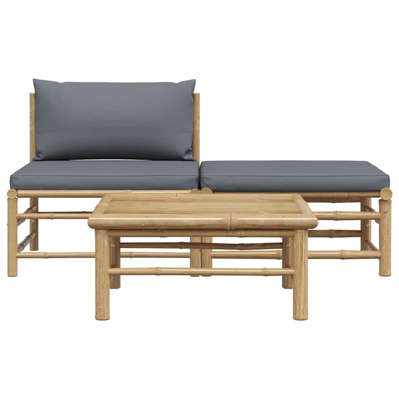 vidaXL 3 Piece Patio Lounge Set with Dark Gray Cushions Bamboo