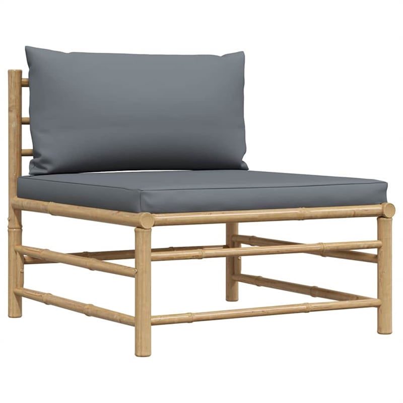 vidaXL 3 Piece Patio Lounge Set with Dark Gray Cushions Bamboo