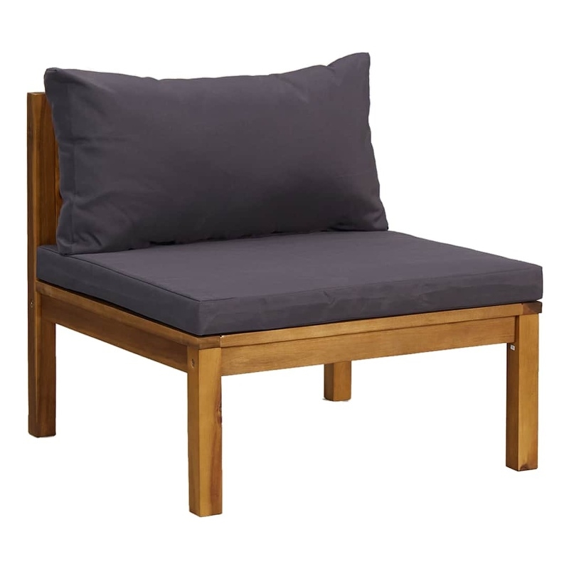 vidaXL Sectional Middle Sofa with Dark Gray Cushions Solid Acacia Wood