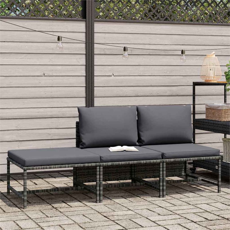 vidaXL 3 Piece Patio Sofa Set with Cushions Gray Poly Rattan