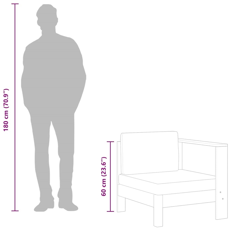 vidaXL Middle Sofa with 1 Armrest Dark Gray Solid Acacia Wood