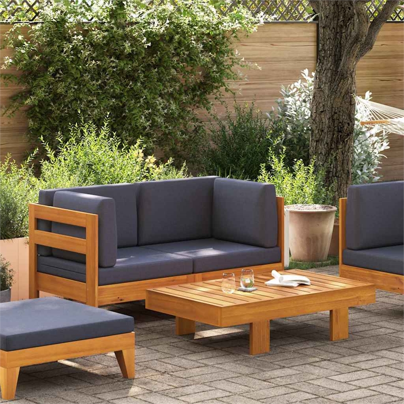 vidaXL 2 Piece Patio Lounge Set with Dark Gray Cushions Acacia Wood