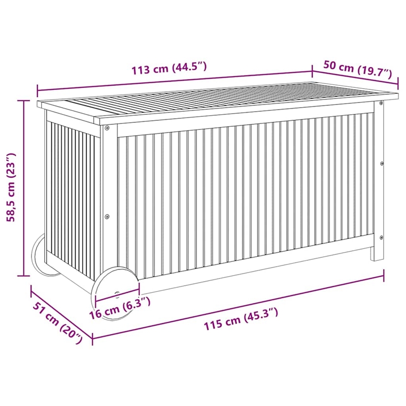 vidaXL Patio Storage Box with Wheels 44.5