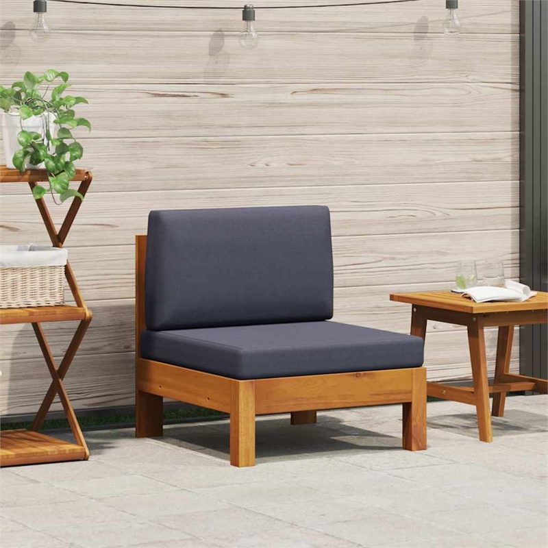 vidaXL Middle Sofa with Dark Gray Cushions Solid Acacia Wood