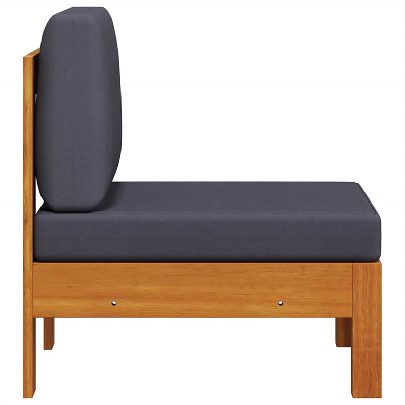vidaXL Middle Sofa with Dark Gray Cushions Solid Acacia Wood
