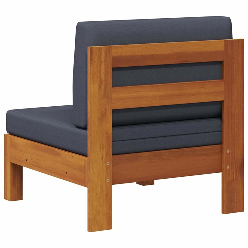 vidaXL Middle Sofa with Dark Gray Cushions Solid Acacia Wood