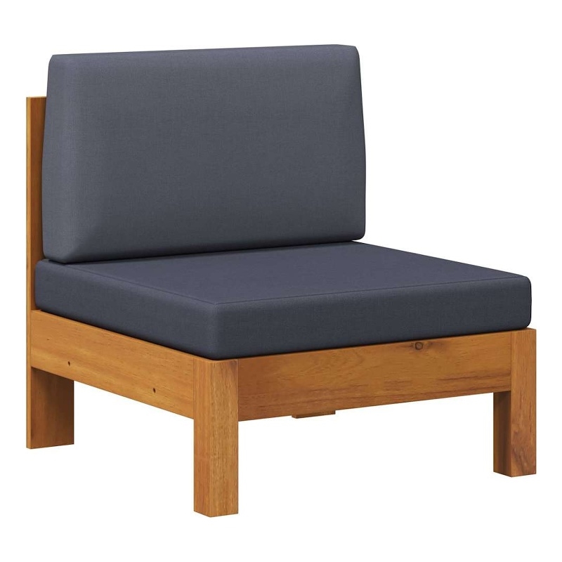 vidaXL Middle Sofa with Dark Gray Cushions Solid Acacia Wood