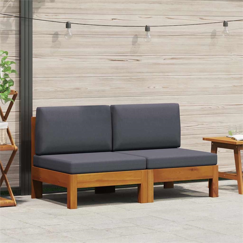 vidaXL Middle Sofas 2 pcs with Dark Gray Cushions Solid Acacia Wood