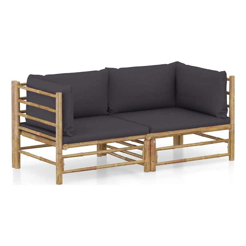 vidaXL 2 Piece Patio Lounge Set with Dark Gray Cushions Bamboo