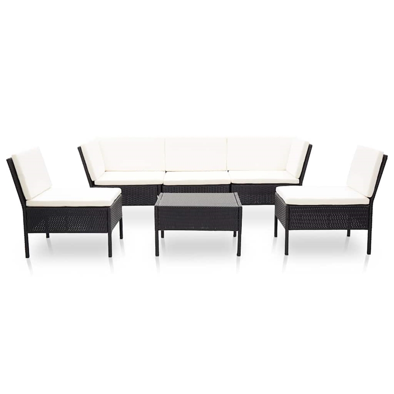 vidaXL 6 Piece Patio Lounge Set with Cushions Poly Rattan Black