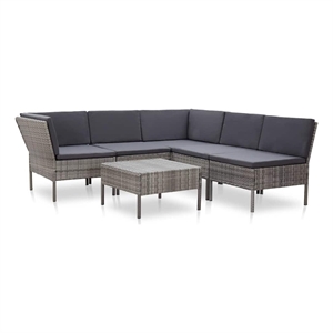 vidaXL 6 Piece Patio Lounge Set with Cushions Poly Rattan Gray
