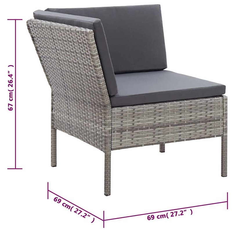 vidaXL 6 Piece Patio Lounge Set with Cushions Poly Rattan Gray