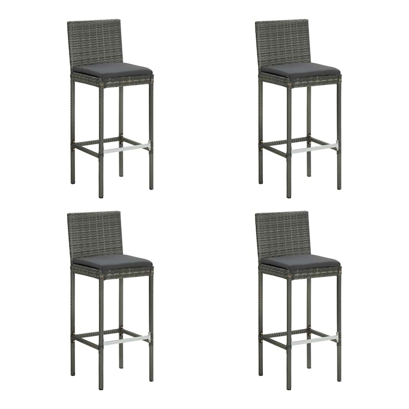 vidaXL Garden Bar Stools with Cushions 4 pcs Gray Poly Rattan